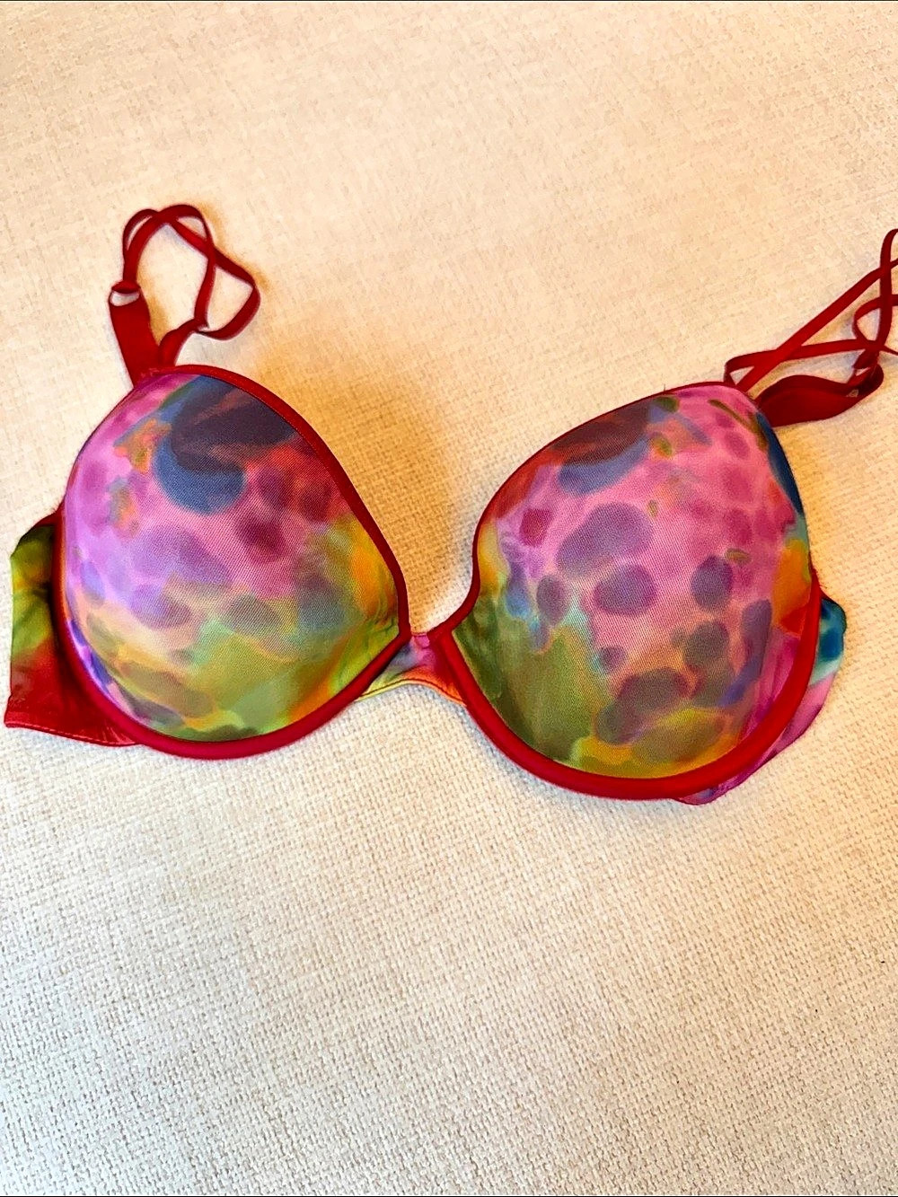 Le Mystère L'image Linguine Strap Bra Abstract Red & Multicolor 34D